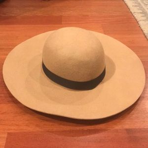 Taupe floppy hat with black trim